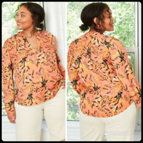 Ava & Viv Tops - Ava & Viv Coral Garden floral Top Sz 1X